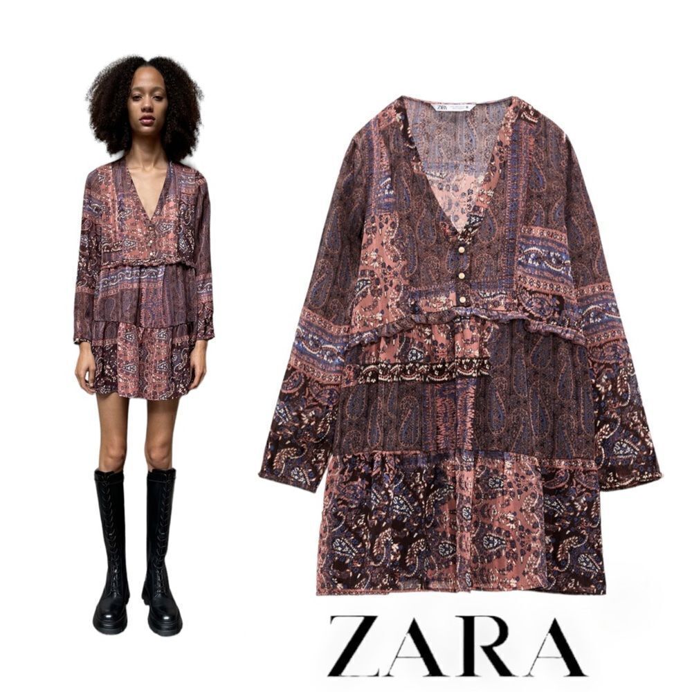 ZARA | Maroon | PATCHWORK PRINT MINI DRESS